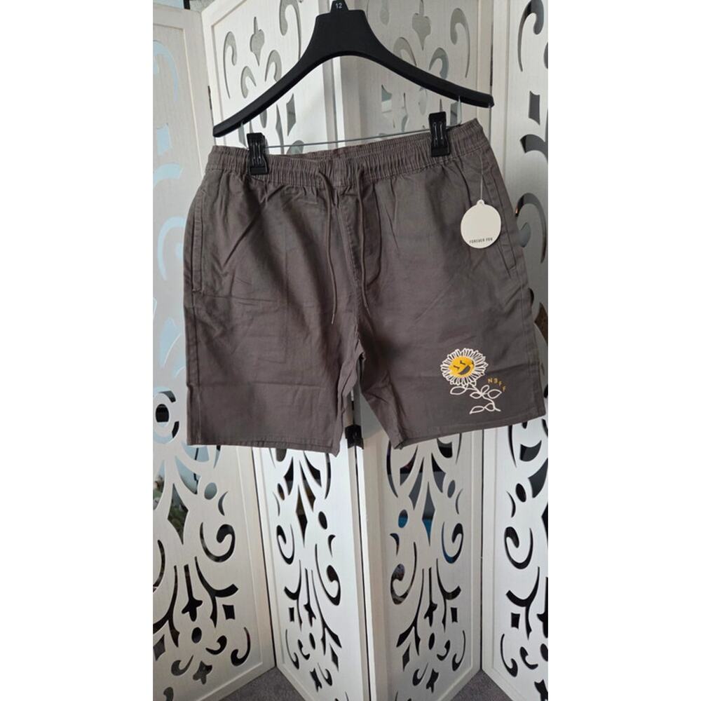 Neff Gray Casual Drawstring Shorts Mens Large Smiley Flower Skate Shorts